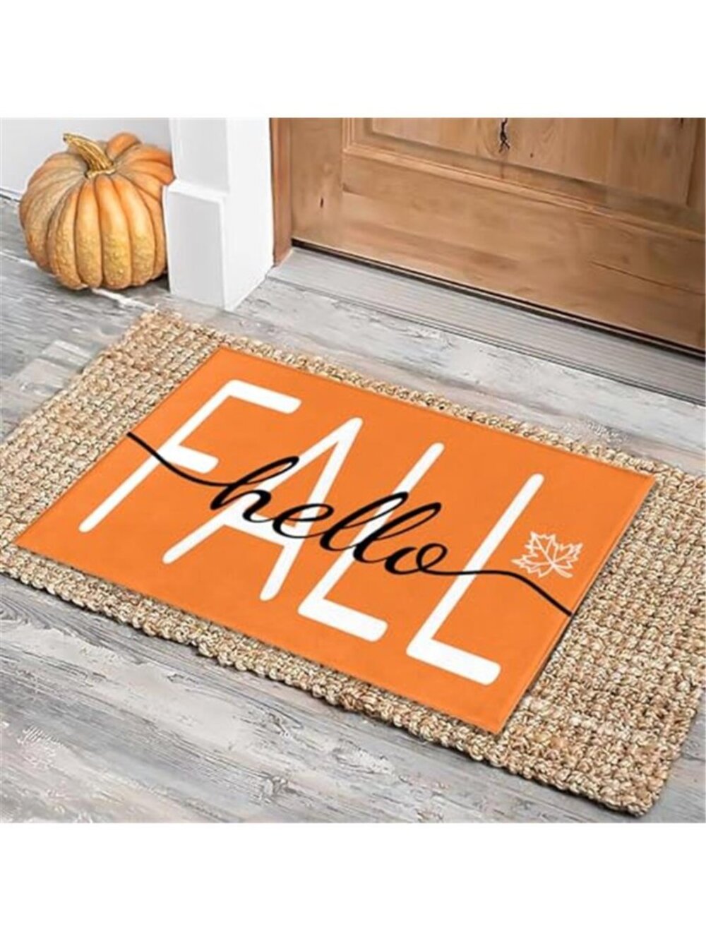 Hello Fall Door Mat Autumn Maple Leaf Doormat 17 x 29 Inch, Non-Slip Rubber